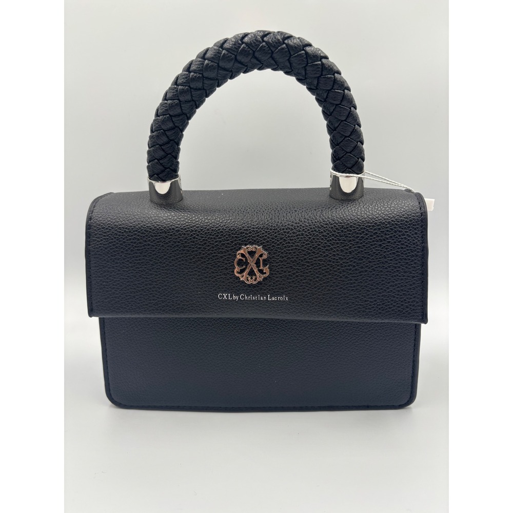 CXL by Christian Lacroix Black Pebbled Leather Braided Handle Satchel Handbag